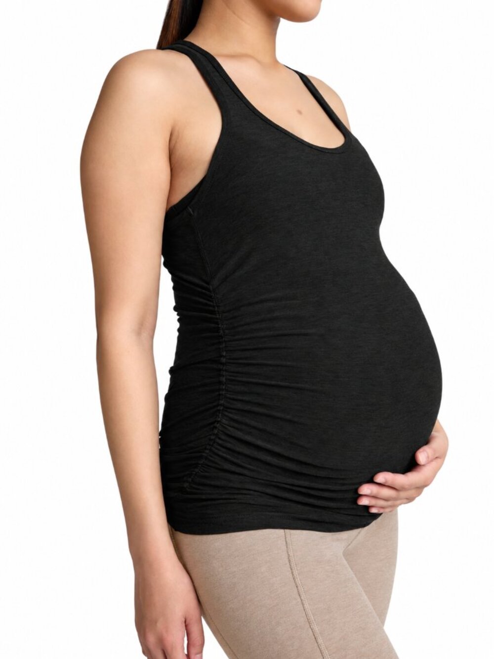 BEYOND THE BUMP Let It Grow Maternity Tank Top Black Small Stretch Yoga Pregnant
